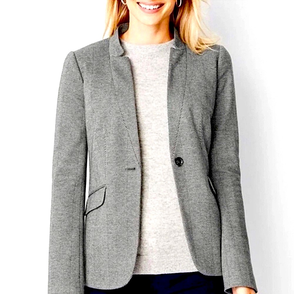 Talbots Women’s Aberdeen Classic Herringbone Black & White Blazer Size XS